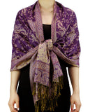 NYFASHION101 Large Soft Double Layer Jacquard Paisley Print Scarf Shawl Wrap- Dark Purple