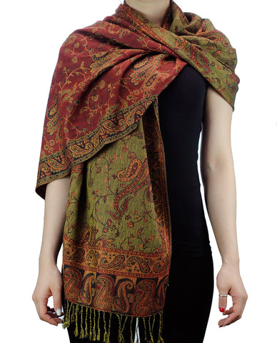 NYFASHION101 Large Soft Double Layer Jacquard Paisley Print Scarf Shawl Wrap- Red Orange