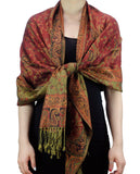 NYFASHION101 Large Soft Double Layer Jacquard Paisley Print Scarf Shawl Wrap- Red Orange