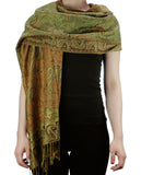 NYFASHION101 Large Soft Double Layer Jacquard Paisley Print Scarf Shawl Wrap- Sage