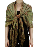 NYFASHION101 Large Soft Double Layer Jacquard Paisley Print Scarf Shawl Wrap- Sage
