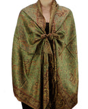 NYFASHION101 Large Soft Double Layer Jacquard Paisley Print Scarf Shawl Wrap- Sage