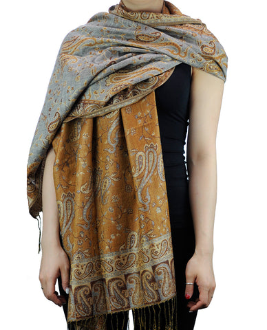 NYFASHION101 Large Soft Double Layer Jacquard Paisley Print Scarf Shawl Wrap- Grey