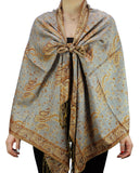 NYFASHION101 Large Soft Double Layer Jacquard Paisley Print Scarf Shawl Wrap- Grey