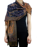 NYFASHION101 Large Soft Double Layer Jacquard Paisley Print Scarf Shawl Wrap- Navy