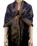 NYFASHION101 Large Soft Double Layer Jacquard Paisley Print Scarf Shawl Wrap- Navy