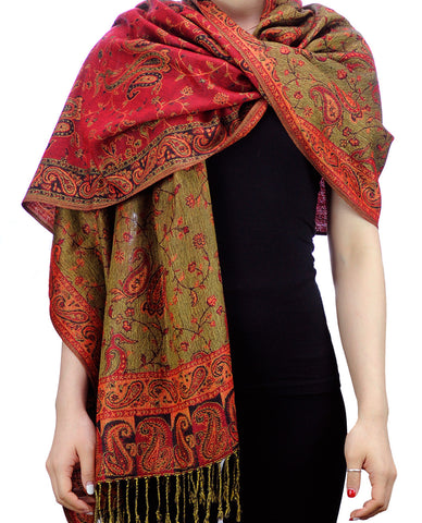 NYFASHION101 Large Soft Double Layer Jacquard Paisley Print Scarf Shawl Wrap-Red