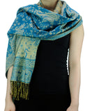 NYFASHION101 Large Soft Double Layer Jacquard Paisley Print Scarf Shawl Wrap- Turquoise