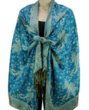 NYFASHION101 Large Soft Double Layer Jacquard Paisley Print Scarf Shawl Wrap- Turquoise