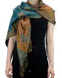 NYFASHION101 Large Soft Double Layer Jacquard Paisley Print Scarf Shawl Wrap- Cyan