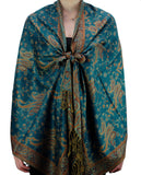 NYFASHION101 Large Soft Double Layer Jacquard Paisley Print Scarf Shawl Wrap- Cyan