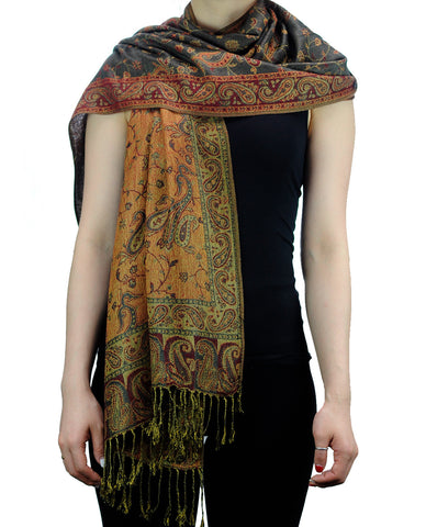 NYFASHION101 Large Soft Double Layer Jacquard Paisley Print Scarf Shawl Wrap- Green