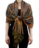 NYFASHION101 Large Soft Double Layer Jacquard Paisley Print Scarf Shawl Wrap- Green