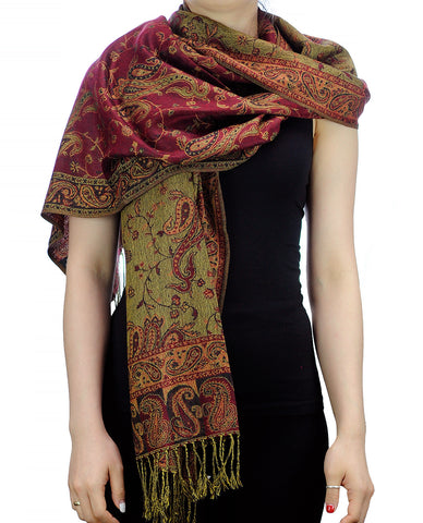 NYFASHION101 Large Soft Double Layer Jacquard Paisley Print Scarf Shawl Wrap-Burgundy