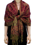 NYFASHION101 Large Soft Double Layer Jacquard Paisley Print Scarf Shawl Wrap-Burgundy