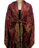 NYFASHION101 Large Soft Double Layer Jacquard Paisley Print Scarf Shawl Wrap-Burgundy