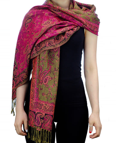 NYFASHION101 Large Soft Double Layer Jacquard Paisley Print Scarf Shawl Wrap-Fuchsia