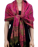 NYFASHION101 Large Soft Double Layer Jacquard Paisley Print Scarf Shawl Wrap-Fuchsia