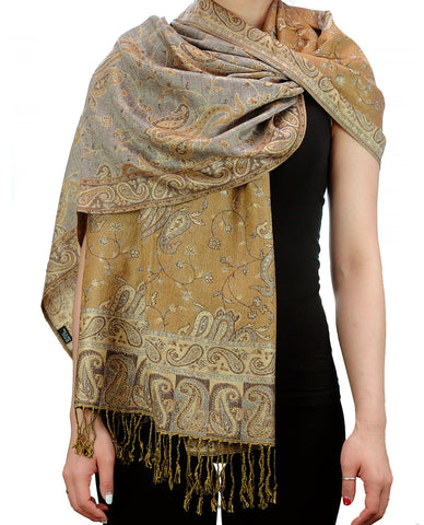 NYFASHION101 Large Soft Double Layer Jacquard Paisley Print Scarf Shawl Wrap- Light Grey