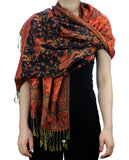 NYFASHION101 Large Soft Double Layer Jacquard Paisley Print Scarf Shawl Wrap- Black