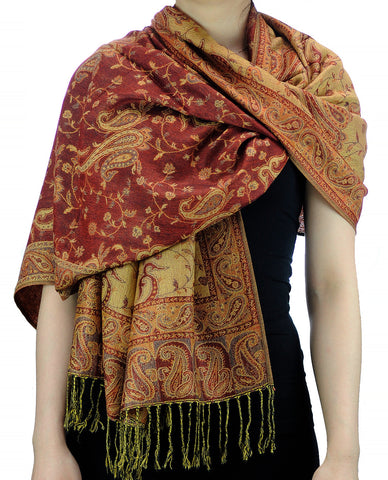 NYFASHION101 Large Soft Double Layer Jacquard Paisley Print Scarf Shawl Wrap- Rust