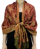 NYFASHION101 Large Soft Double Layer Jacquard Paisley Print Scarf Shawl Wrap- Rust