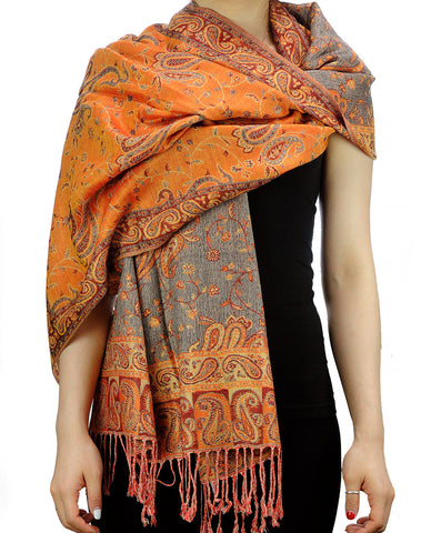 NYFASHION101 Large Soft Double Layer Jacquard Paisley Print Scarf Shawl Wrap- Mandarin