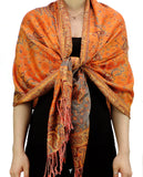 NYFASHION101 Large Soft Double Layer Jacquard Paisley Print Scarf Shawl Wrap- Mandarin