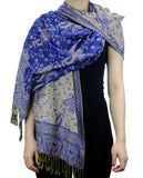 NYFASHION101 Large Soft Double Layer Jacquard Paisley Print Scarf Shawl Wrap- Royal Blue