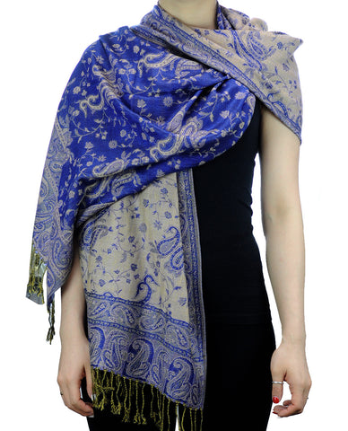 NYFASHION101 Large Soft Double Layer Jacquard Paisley Print Scarf Shawl Wrap- Royal Blue