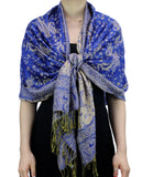 NYFASHION101 Large Soft Double Layer Jacquard Paisley Print Scarf Shawl Wrap- Royal Blue