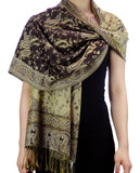 NYFASHION101 Large Soft Double Layer Jacquard Paisley Print Scarf Shawl Wrap- Dark Brown