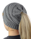 C.C BeanieTail Soft Stretch Cable Knit Messy High Bun Ponytail Beanie Hat