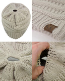 C.C BeanieTail Soft Stretch Cable Knit Messy High Bun Ponytail Beanie Hat