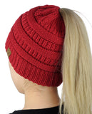 C.C BeanieTail Soft Stretch Cable Knit Messy High Bun Ponytail Beanie Hat