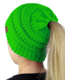 C.C BeanieTail Soft Stretch Cable Knit Messy High Bun Ponytail Beanie Hat