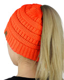 C.C BeanieTail Soft Stretch Cable Knit Messy High Bun Ponytail Beanie Hat