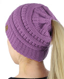 C.C BeanieTail Soft Stretch Cable Knit Messy High Bun Ponytail Beanie Hat