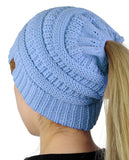 C.C BeanieTail Soft Stretch Cable Knit Messy High Bun Ponytail Beanie Hat