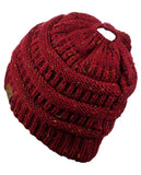 C.C BeanieTail Soft Stretch Cable Knit Messy High Bun Ponytail Beanie Hat
