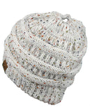 C.C BeanieTail Soft Stretch Cable Knit Messy High Bun Ponytail Beanie Hat