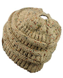 C.C BeanieTail Soft Stretch Cable Knit Messy High Bun Ponytail Beanie Hat