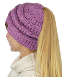 C.C BeanieTail Soft Stretch Cable Knit Messy High Bun Ponytail Beanie Hat