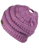 C.C BeanieTail Soft Stretch Cable Knit Messy High Bun Ponytail Beanie Hat