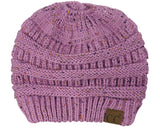 C.C BeanieTail Soft Stretch Cable Knit Messy High Bun Ponytail Beanie Hat