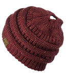 C.C BeanieTail Soft Stretch Cable Knit Messy High Bun Ponytail Beanie Hat