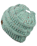 C.C BeanieTail Soft Stretch Cable Knit Messy High Bun Ponytail Beanie Hat