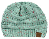 C.C BeanieTail Soft Stretch Cable Knit Messy High Bun Ponytail Beanie Hat