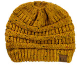 C.C BeanieTail Soft Stretch Cable Knit Messy High Bun Ponytail Beanie Hat