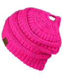 C.C BeanieTail Soft Stretch Cable Knit Messy High Bun Ponytail Beanie Hat